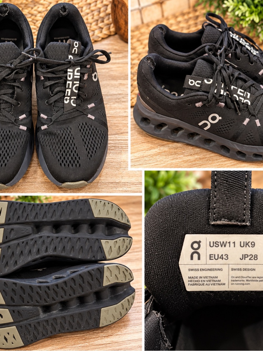 On Running Women's Black Athletic Shoes with Olive Accents